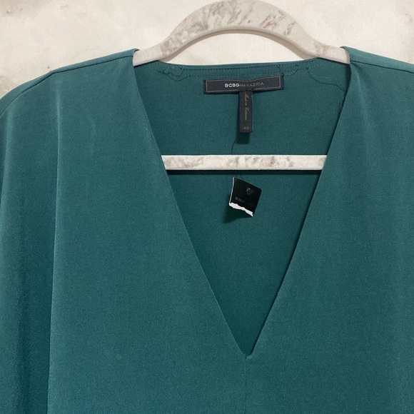 BCBGMaxAzria Gathered Popover Cocktail Mini Dress - Jade Emerald Green - Picture 5 of 12